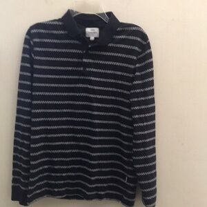 Peter Werth Striped Black and Gray Long Sleeve Polo Shirt